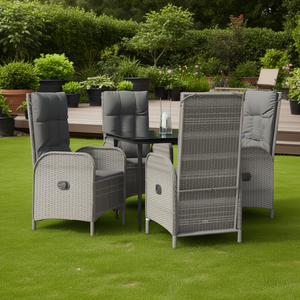 Conjunto de Comedor de Jardín Moderno de Ratán para 4 Personas, Muebles de Exterior Resistentes a la Intemperie, Mesa y Sillas de Mimbre, Diseño Contemporáneo, Gris - Product Image 2