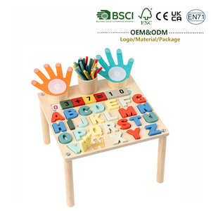 Jouets Montessori <span class=keywords><strong>Table</strong></span> <span class=keywords><strong>d</strong></span>'activités <span class=keywords><strong>d</strong></span>'apprentissage multifonctionnelle <span class=keywords><strong>Table</strong></span> <span class=keywords><strong>d</strong></span>'activités en bois Reconnaissance des nombres et des lettres pour les tout-petits de 2 à 5 ans - Product Image 1