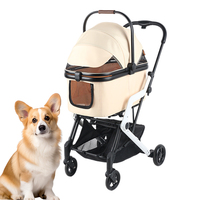 Poussette pour animaux de compagnie pliable 2 en 1 de luxe en alliage d'aluminium léger, avec fermeture éclair pour chiens et chats, transporteur détachable