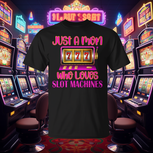 Camiseta con diseño de apuestas en casino: Solo una mamá que ama las máquinas tragamonedas - Product Image 3