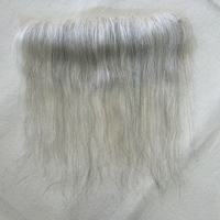 Listo para enviar: Cierre frontal de encaje suizo, extensiones de cabello humano virgen con línea de cabello invisible, color sal y pimienta para pacientes con alopecia.