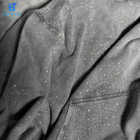 BENTURA – Sweat à capuche zippé ample et épais pour homme, style streetwear, personnalisable, avec strass, coupe courte, effet délavé