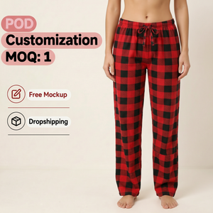 Pantalones de Pijama a Cuadros Rojos Navideños para Mujer, Estampado Completo Personalizado Bajo Demanda, Parte Inferior de Ropa de Dormir a Cuadros Rojos - Product Image 1