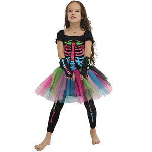 Kit de costumes d'Halloween pour filles et enfants, en polyester, motif arc-en-ciel, crâne, squelette, fantôme - Product Image 1