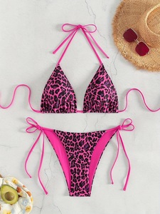 Ensemble bikini sexy pour <span class=keywords><strong>femme</strong></span>, imprimé léopard, micro triangle, avec lacets et rembourrage, maillot de bain, tenue de plage, style 'Hot Girl' - Product Image 1