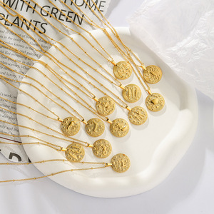 Collier <span class=keywords><strong>Horoscope</strong></span> Plaqué Or 18K Vintage <span class=keywords><strong>2023</strong></span>, Chaîne à Maillons en Acier Inoxydable Anti-Décoloration avec Pendentif Signe Astrologique, Bijoux Religieux Chrétiens - Product Image 1