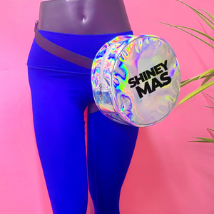 Sac de cuisse en PU holographique de 14 pouces argenté pour carnaval Sac de jambe étanche rond pour téléphone fitness Sac de sport avec sangle réglable - Product Image 4