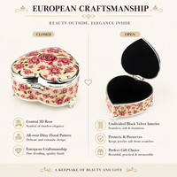 Boîte à bijoux en métal en forme de cœur, étui à bibelots en émail floral 3D, rose en cristal, velours, cadeau pour la fête nuptiale, cadeau pour petite amie