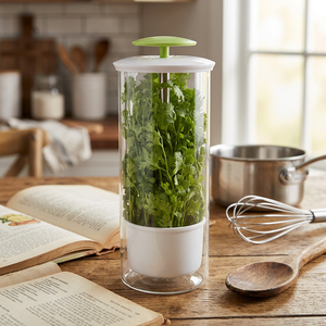 Vetro traspirante Erba Custode alto di stoccaggio con fessure di ventilazione <span class=keywords><strong>per</strong></span> la coltivazione di erbe fresche cucina frigorifero <span class=keywords><strong>Organizer</strong></span> - Product Image 3