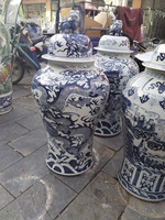 Haute qualité bleu et blanc Dragon Design Antique pot de gingembre en céramique grand sol Vase Foo chien couvercle maison hôtel Villa grande maison décor