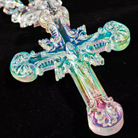 Nouveau Collier Croix Acrylique 3D, Tendance 2024, Bijou de Mode, Chaîne Iridescente Style Hip Hop Jésus à Maillons Épineux, Chaîne Laser Transparente pour Homme