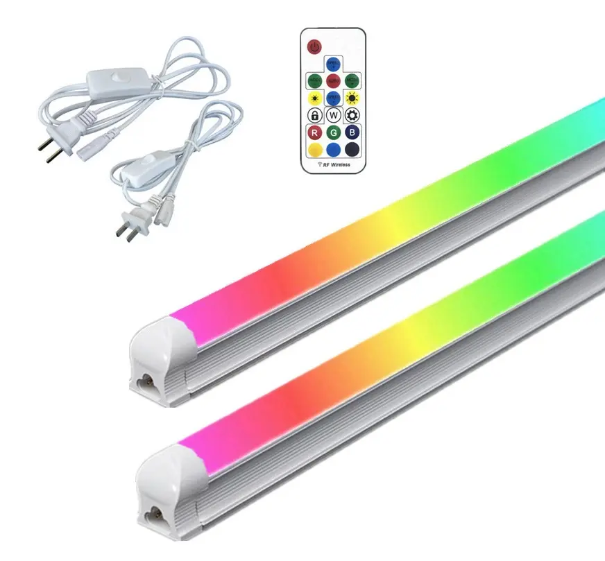 T8 smartphone contrôle LED tube de lumière 2ft/3ft/4ft/6ft/8ft tubes colorés 110V télécommande LED tube lumière avec prise américaine