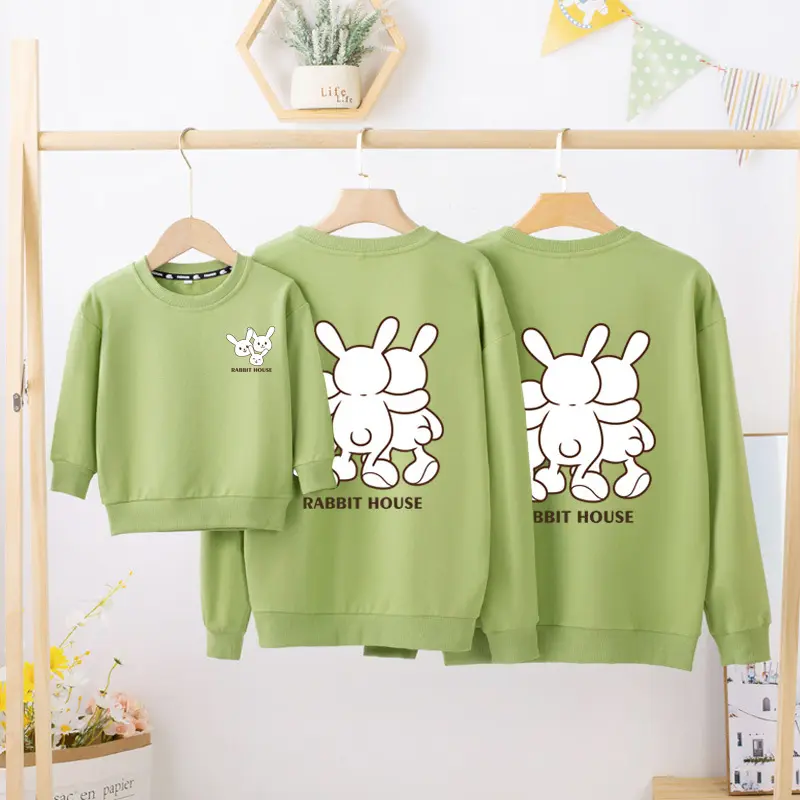 Hot Selling Family Matching Outfits Clothes Pullover Home Wear O-neck Sweatshirt Long Sleeve Autumn Mother And Kids Matching Set