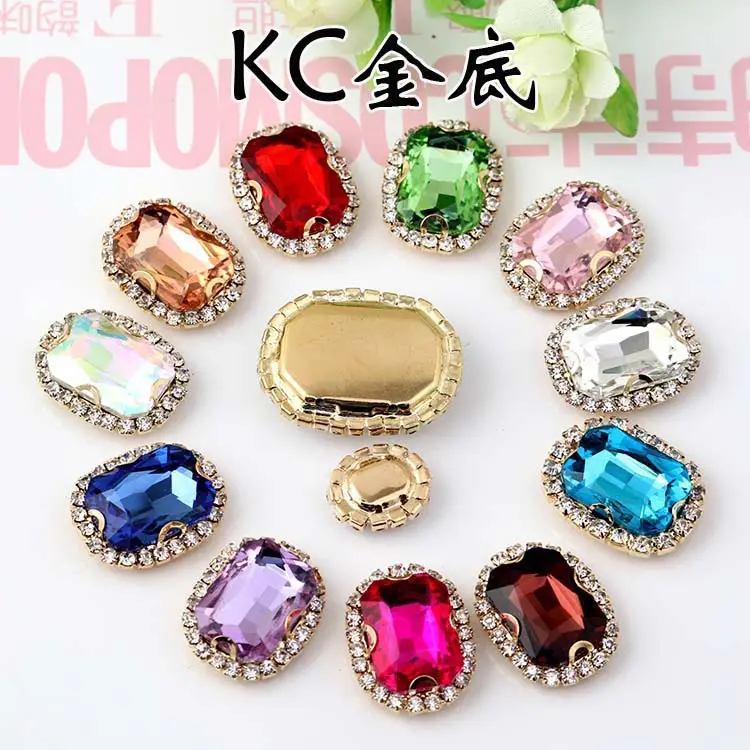 New Clear Crystal Metal Settings Colorful Rectangular Octagonal Diamond Sewing Rhinestones