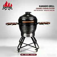 Barbecue Kamado en céramique premium de 24 pouces, grand barbecue à charbon de bois avec chariot mobile, four à pizza pour le camping en plein air, cadeau idéal