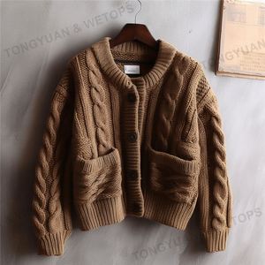 Vêtements personnalisés d'hiver surdimensionnés <span class=keywords><strong>fantaisie</strong></span> ornés Cardigans haut court Double poche tricot <span class=keywords><strong>femme</strong></span> Cardigan pulls - Product Image 6