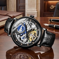 Montre Mécanique Homme ONOLA, Squelette Creux, Luxe Affaires, Automatique, Phase de Lune, Étanche 6836