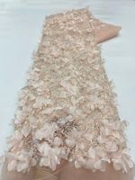 NI.AI Nouvelle Arrivée Tissu en Dentelle Florale 3D Exquise Perlée et Pailletée, Tulle Festonné en Maille pour Robe de Mariée