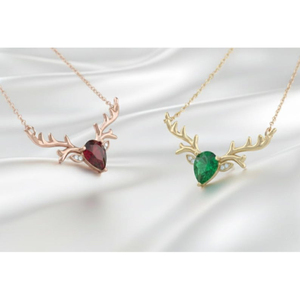 14KT Gold Reindeer Pendant <b>Necklace</b> with Natural or Lab Grown Gemstones and Diamond Accents - Product Image 1