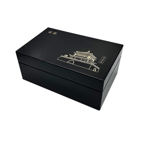 Caja de regalo rectangular de madera maciza hecha a mano de 12 mm con acabado en laca negra para juego de té. - Product Image 2