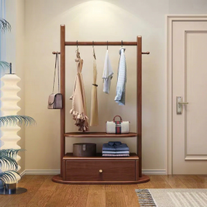 Modern Solid Wood <b>Coat</b> Rack <b>with</b> 4 <b>Hooks</b> 2 <b>Shelves</b> Freestanding Storage for Entry Living Room Furniture Scandinavian Design - Product Image 1