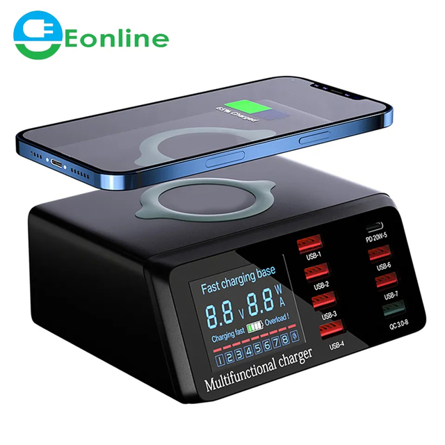 EONLINE 100W Multi USB Phone Charger Type C Adapter for Phone Samsung Fast Wireless Chargers LED USB C Charger Multiple