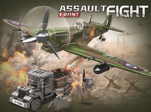 Spitfire Jet Militaire Leger Jagerbouwstenen Set Luchtmacht Bouwblokken Speelgoed WOII Legerwagen Bouwset met Figuurtjes - Product Image 2