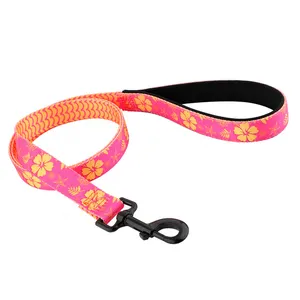 heat transfer flower nylon large dog collar and leash rope hand free waterproof dog leash