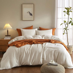 100% Washed Cotton Muslin Duvet Cover <b>Set</b> 300TC Ultra Soft Modern <b>Comforter</b> Cover Woven with Solid Pattern for Home Hotel Use - Product Image 5