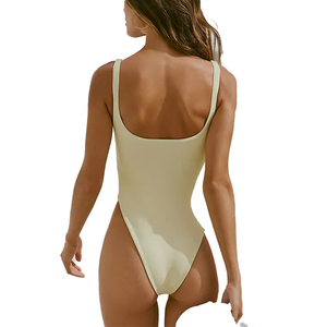 بدلة سباحة نسائية من النايلون بدون أكمام مع خرز، بدلة أنيقة بلون موحد مع شعار خاص، ملابس شاطئ مخصصة مع خرز يدوي، بيكيني - Product Image 4