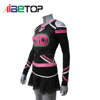 Uniforme de cheerleading personnalisé avec strass, robe de cheerleading à manches longues et dos croisé, polyester et élasthanne, logo d'équipe personnalisable