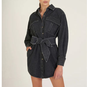 Vestido vaquero <span class=keywords><strong>a</strong></span> la moda para mujer, Túnica vaquera personalizada de manga larga con lavado de Indigo - Product Image 5