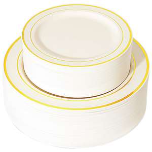 Juego de Platos Desechables Elegantes de Color Dorado, Platos de Cena Decorativos de Plástico Dorado Antiguo Baratos para Bodas para <span class=keywords><strong>Amazon</strong></span> - Product Image 3