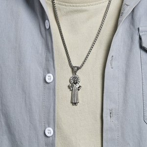 St Benedict Pendant Necklace <b>Titanium</b> Steel Religious Charm Unisex Jewelry - Product Image 3