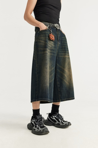 Jeans courts à jambes larges délavés à la mode pour hommes Jeans noirs délavés vintage pour hommes Pantalons en jean pour hommes bon marché - Product Image 3