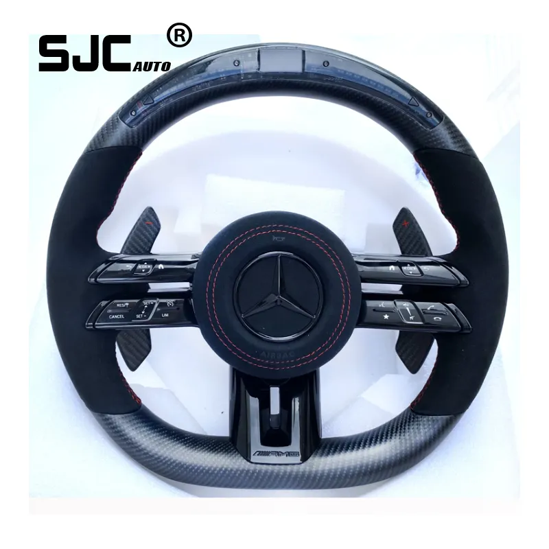 SJC For Mercedes-Benz AMG modified LED racing carbon fiber steering wheel A45 E300LC63C200GLC260 car parts