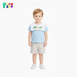 Puresun 批发两件套儿童服装套装刺绣儿童衣服背带领定制100%纯棉男童服装套装 - Product Image 3