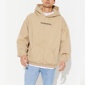 100% haute qualité coton surdimensionné pull à capuche pour hommes Beige couleur impression personnalisée broderie chaud solide motif à capuche - Product Image 4