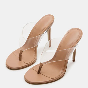 Sandales à bout ouvert pour femmes, grande taille 45, pour pieds larges, chaussures à talons aiguilles pour soirée, mules à bride en PVC, coupe large - Product Image 2