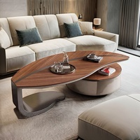 Design unique pour la décoration de la maison Table centrale de salon Plateau en bois Base en métal Ensemble de tables basses avec tiroir