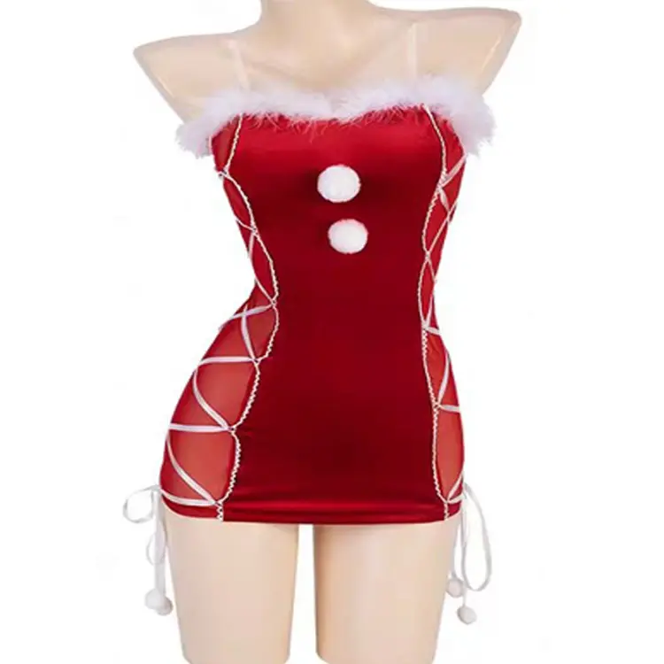 جودة عالية عيد الميلاد مثير قطعة واحدة فساتين جوفاء من خلال رؤية Bodysuit الأرنب فتاة جنسي الملابس الداخلية