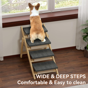 Foldable 4-<strong>Step</strong> Wood <strong>Dog</strong> Ramp Non-Slip Pet <strong>Steps</strong> Wooden <strong>Dog</strong> Stairs for Small Medium <strong>Dogs</strong> Cats <strong>Beds</strong> - Product Image 2