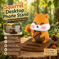 Support de téléphone créatif en forme d'écureuil en PVC, double angle, mains libres, support de bureau animalier de dessin animé pour la maison, le bureau et la table à manger