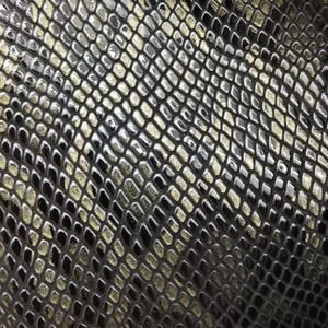 Snake Print Leather Metallic and Patent Leather <strong>Python</strong> Pattern Gold and <strong>Black</strong> Cow Skin - Product Image 5