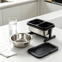 Bol d'eau moderne en acier inoxydable, grand format, réglable en hauteur, design flottant, bec verseur étanche et anti-fuite, portable et écologique