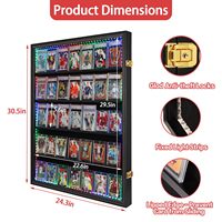 Vitrine d'exposition lumineuse LED verrouillable à 35 emplacements pour cartes de sport, avec support mural en bois et plexiglas, pour collection de cartes à collectionner classées