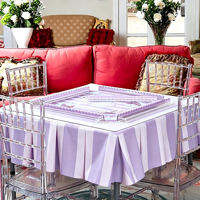 Nappe en coton rayée à volants Mahjong 55" x 55" portable pour soirées poker et soirées jeux
