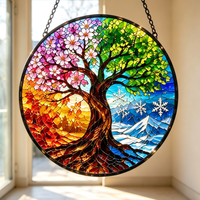 Dropshipping Personnalisé Impression 3D Arbre de Vie Quatre Saisons en Verre Teinté Attrape-Soleil Ornement Carillon Éolien Art Mural Attrape-Soleil