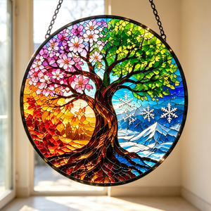 Dropshipping Personalizzato Stampa 3D Quattro Stagioni Albero della Vita Vetro Colorato Acchiappasole Ornamento Campanelli a Vento Arte da Parete Acchiappasole - Product Image 2