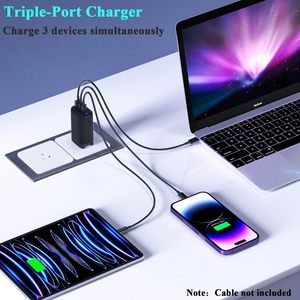 EU Anh Mỹ AU 65W 3-cổng USB C sạc Adapter đa siêu nhanh Sạc điện cắm Cube USB C tường sạc khối - Product Image 4